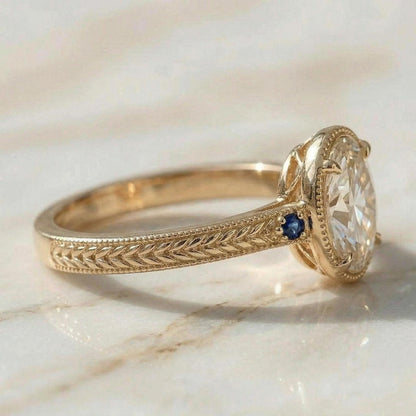 IGI Certified Oval Lab Diamond, Sapphire Engagement Ring