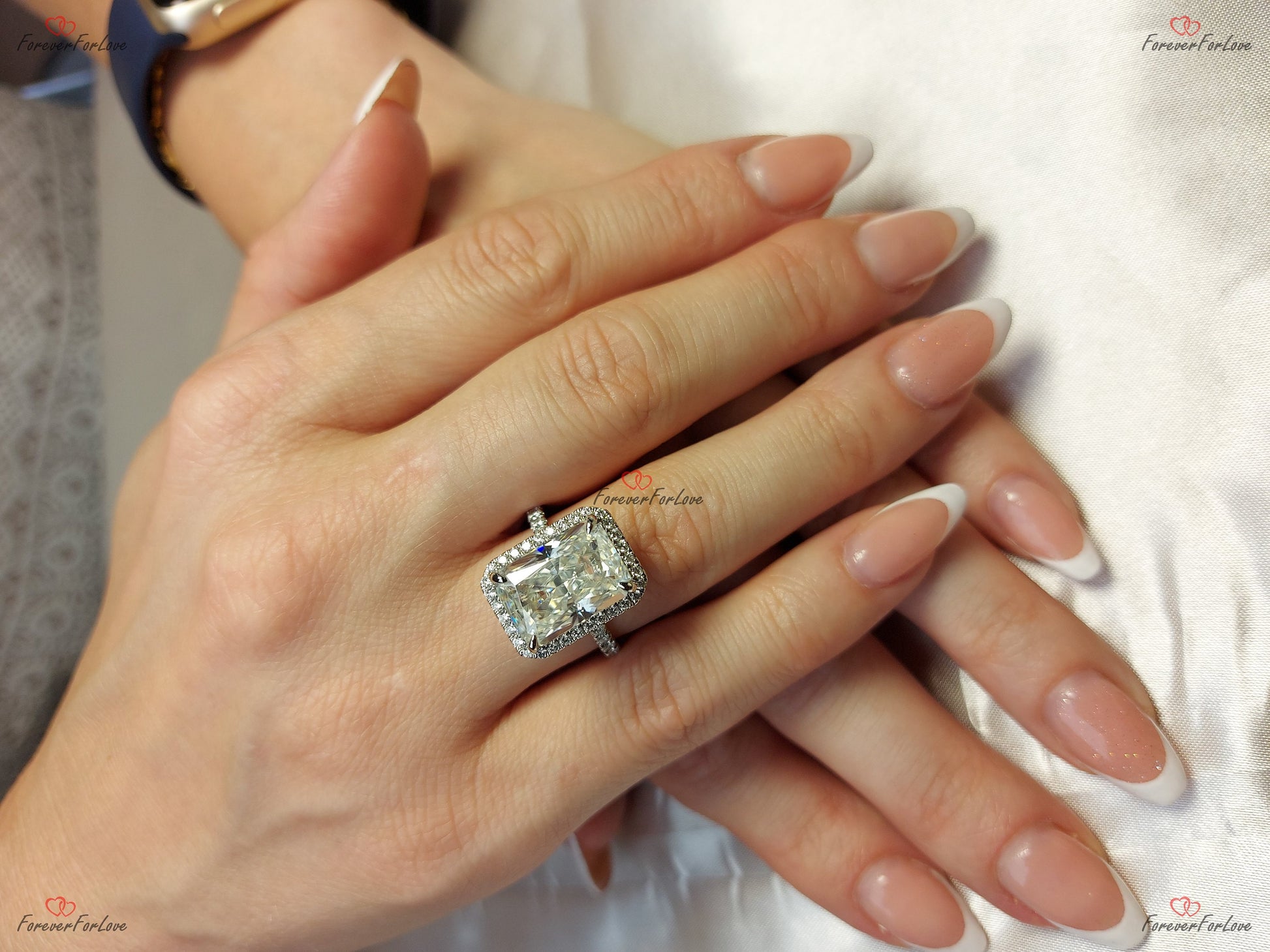 6.5 Ct Radiant Diamond, Moissanite Halo Engagement Ring