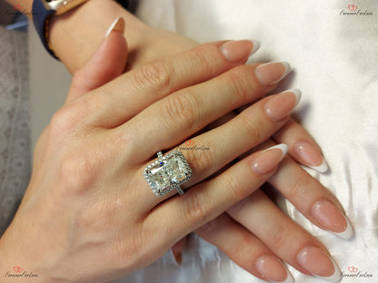 6.5 Ct Radiant Diamond, Moissanite Halo Engagement Ring
