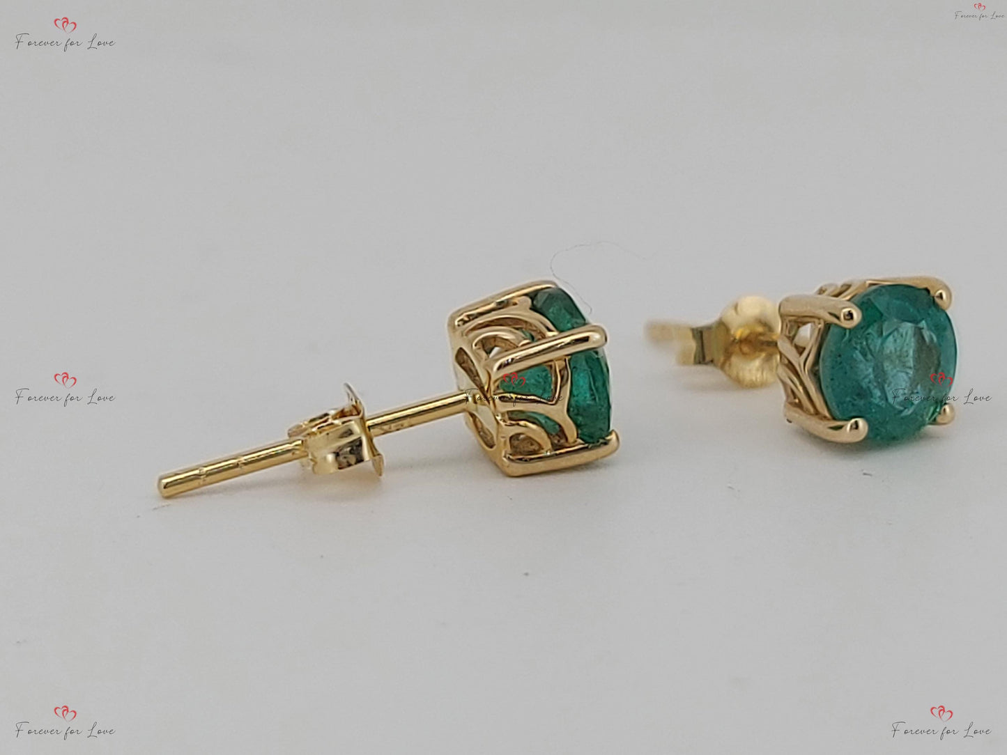 Natural Emerald Stud Earrings, Round Cut Emerald Stud Earrings, 14k Gold Stud Earrings, 5MM Round Emerald Earrings / Gift for Mom Moissanite engagement ring in Gold or Platinum — custom handcrafted by Forever For Love
