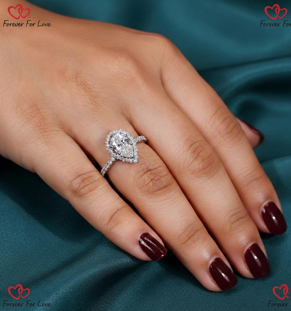 2 Ct IGI Certified Pear Lab Diamond Halo Engagement Ring