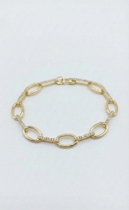 14K massives Gold-Paperclip-Armband, zartes Goldarmband, Labor-Diamant-Pavé-Armband, Jahrestagsgeschenk für sie.