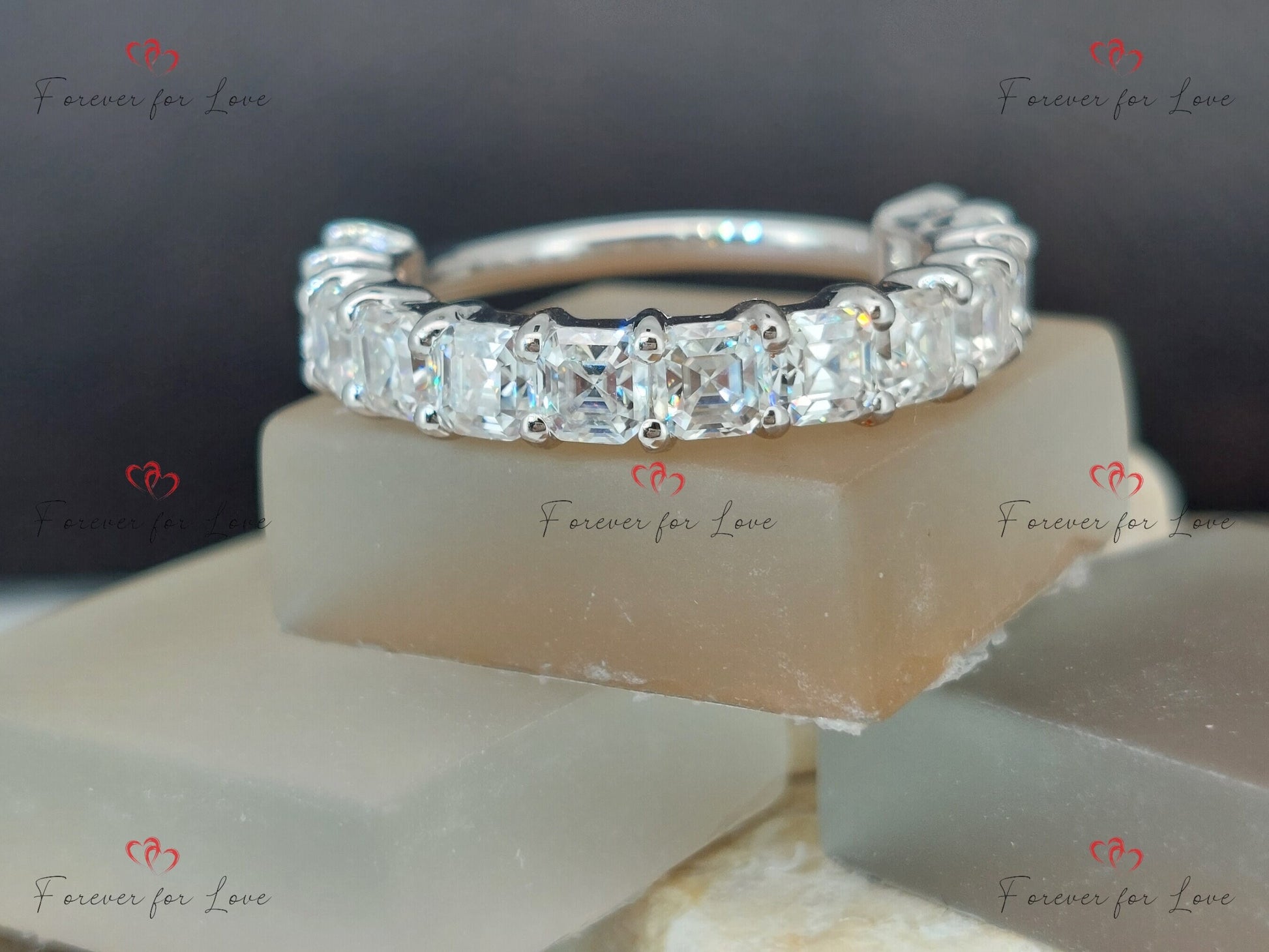 Asscher Moissanite Eternity Band