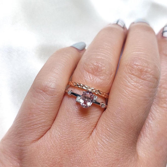 1 Ct Oval Natural Diamond, Morganite Engagement Ring