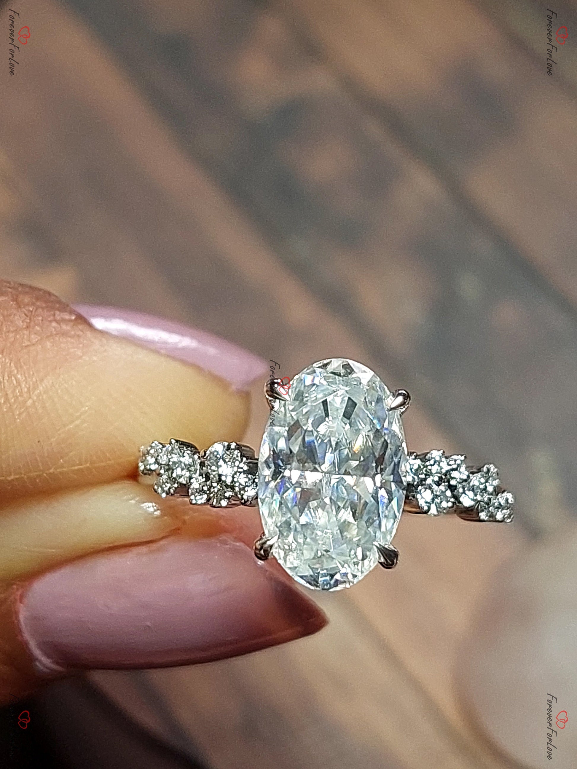 3 Ct Oval Diamond, Moissanite Engagement Ring