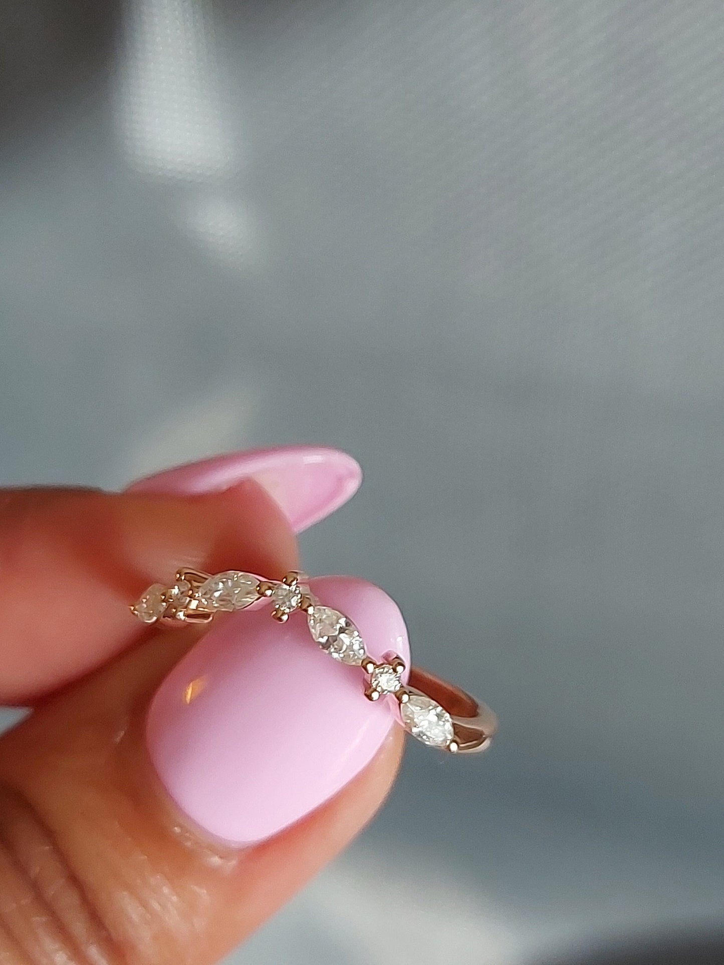 Marquise Moissanite Stacking Ring Marquise cut Moissanite Brilliant Cut engagement ring in 935 Argentium Silver — custom handcrafted by Forever For Love