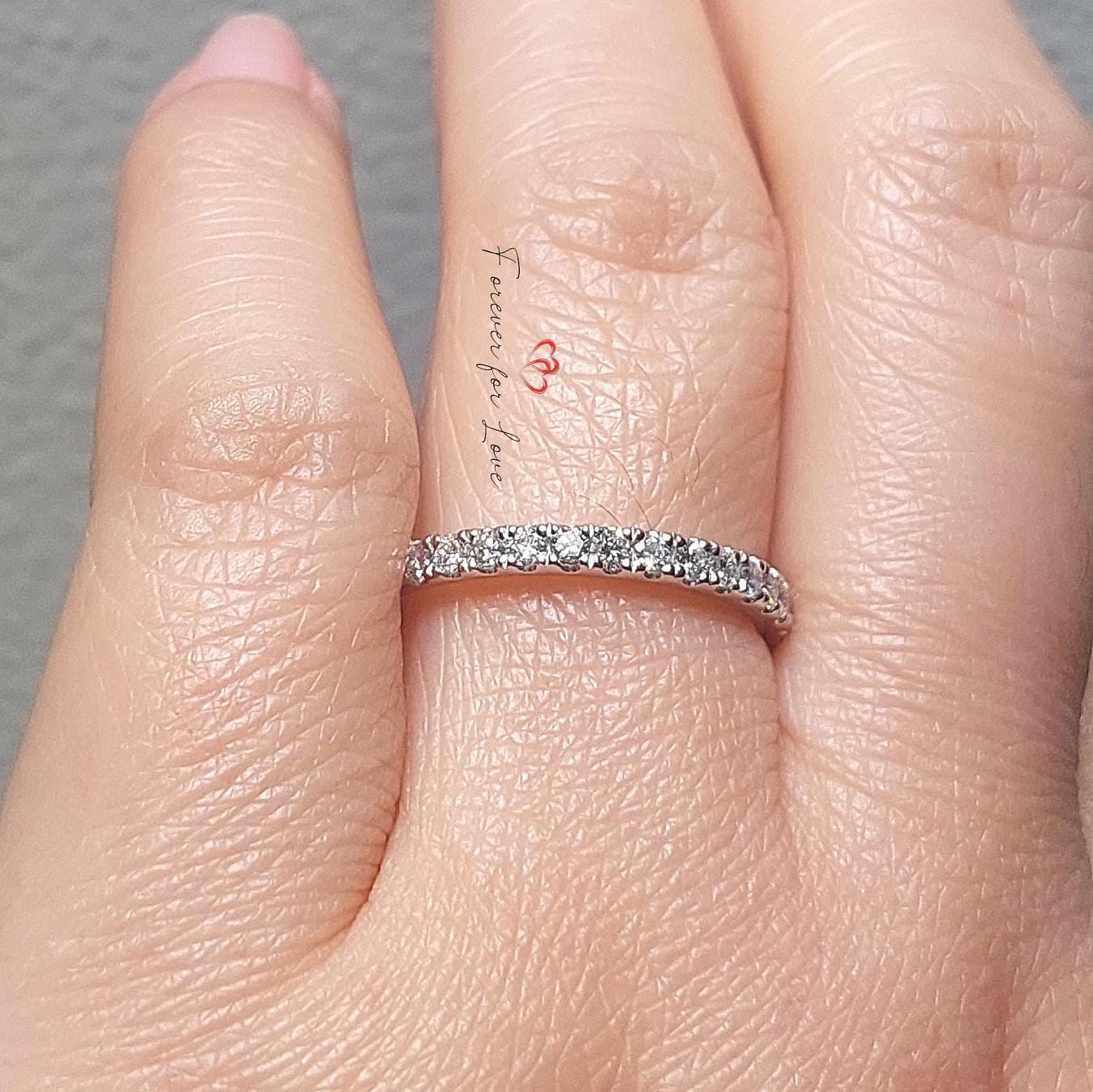 Round Natural Diamond Full Eternity Band Round cut Moissanite Brilliant Cut engagement ring in 935 Argentium Silver — custom handcrafted by Forever For Love