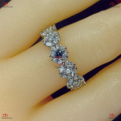 Vintage lab Diamond Marquise and Round Cut Wedding Band - Rose Gold Engagement Band for Women