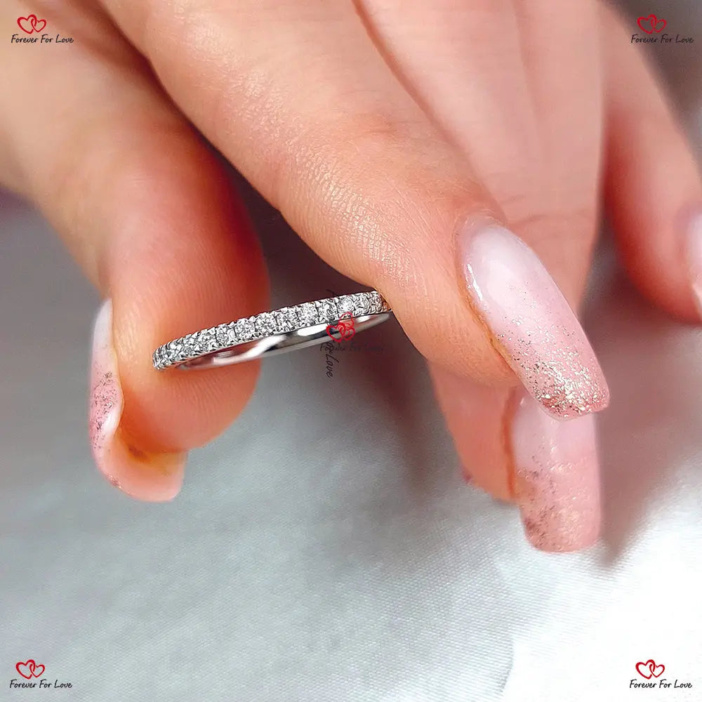 Dainty Diamond Half Eternity Ring / Half Eternity Diamond Wedding Band for Women Pave Set Stacking Ring / Real Genuine Diamonds