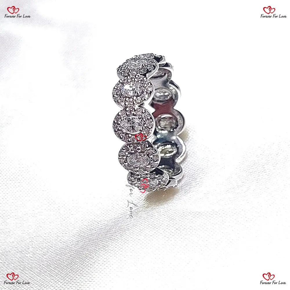 Halo Oval Diamond Wedding Eternity Band - Gold Lab Grown Band Oval cut Moissanite Brilliant Cut engagement ring in 935 Argentium Silver — custom handcrafted by Forever For Love