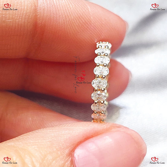 Diamond Oval Cut Full Eternity Band for Women - Unique Vintage Yellow Gold Wedding Ring