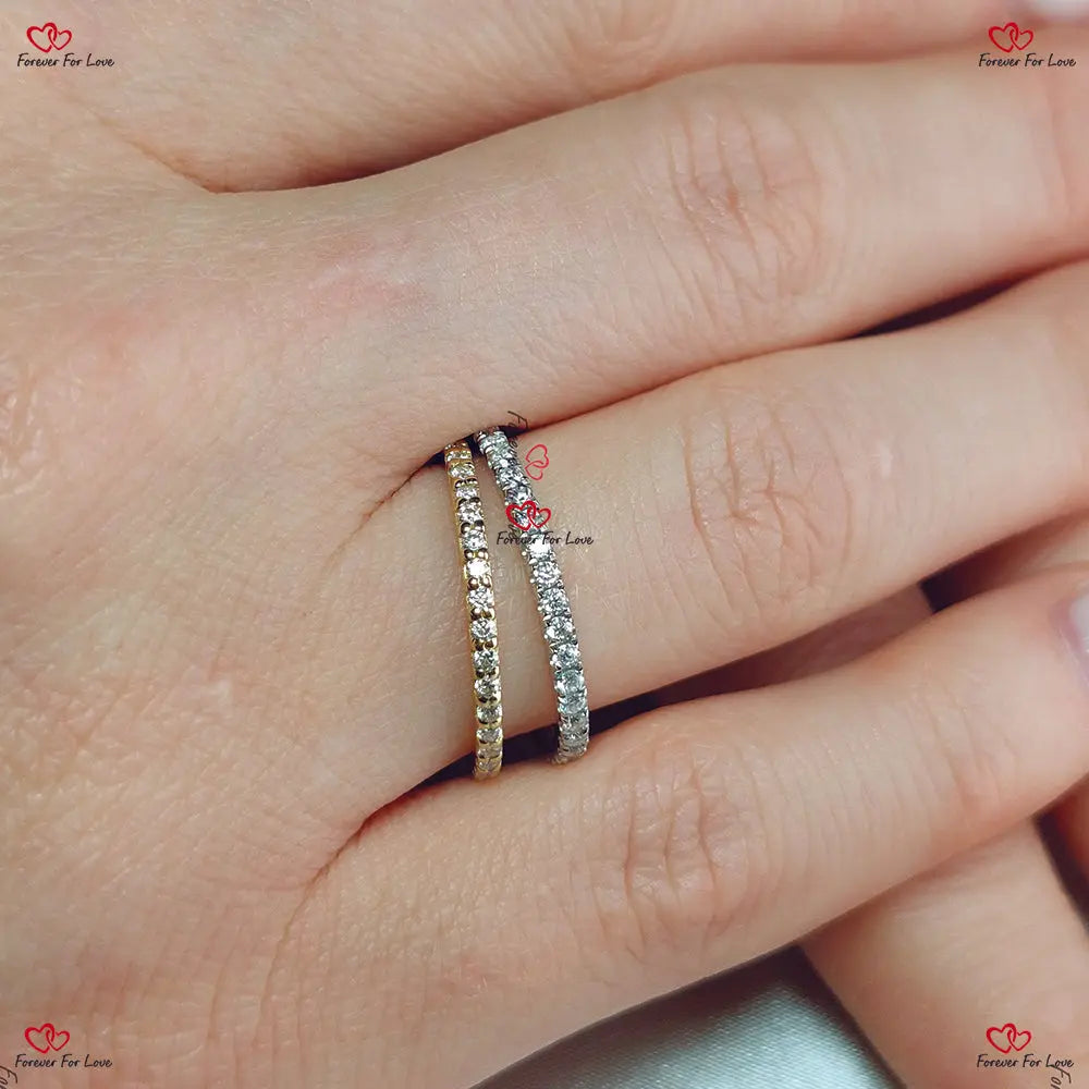 Dainty Diamond Half Eternity Ring / Half Eternity Diamond Wedding Band for Women Pave Set Stacking Ring / Real Genuine Diamonds