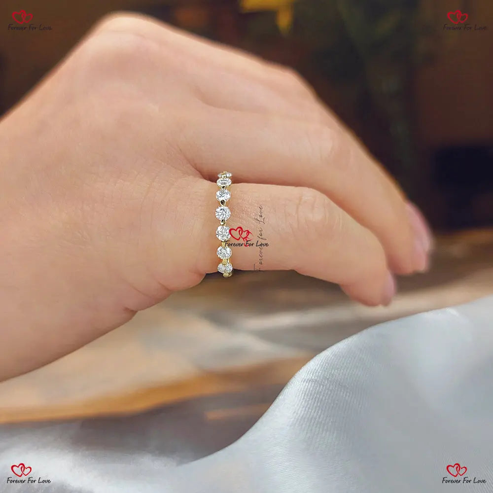 Round Lab Grown Diamond Wedding Band - 2.5 MM Round Lab Created Band Floating Bubble Solid Gold Enhancer