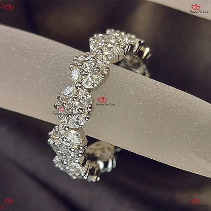 Vintage lab Diamond Marquise and Round Cut Wedding Band - Rose Gold Engagement Band for Women