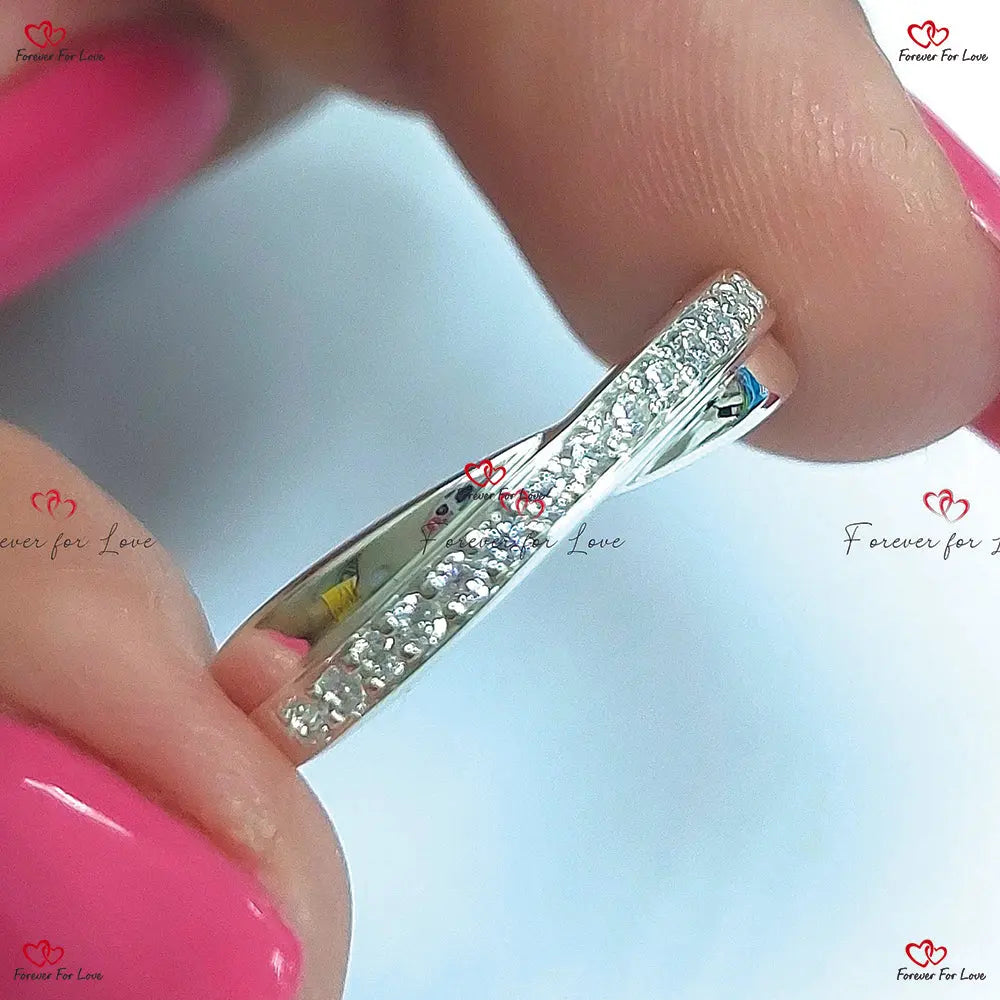 Twist Diamond Wedding Band - 2mm Eternity Band with Diamonds in Gold Round cut Moissanite Brilliant Cut engagement ring in 935 Argentium Silver — custom handcrafted by Forever For Love