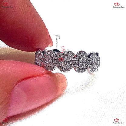 Halo Oval Diamond Wedding Eternity Band - Gold Lab Grown Band