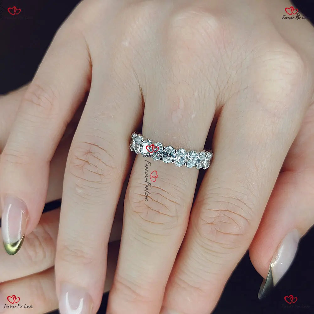 Oval Diamond Lab Grown Full Eternity Band | Certified Oval Diamond Band in Platinum | Full Eternity Wedding Ring Oval cut Moissanite Brilliant Cut engagement ring in 935 Argentium Silver — custom handcrafted by Forever For Love