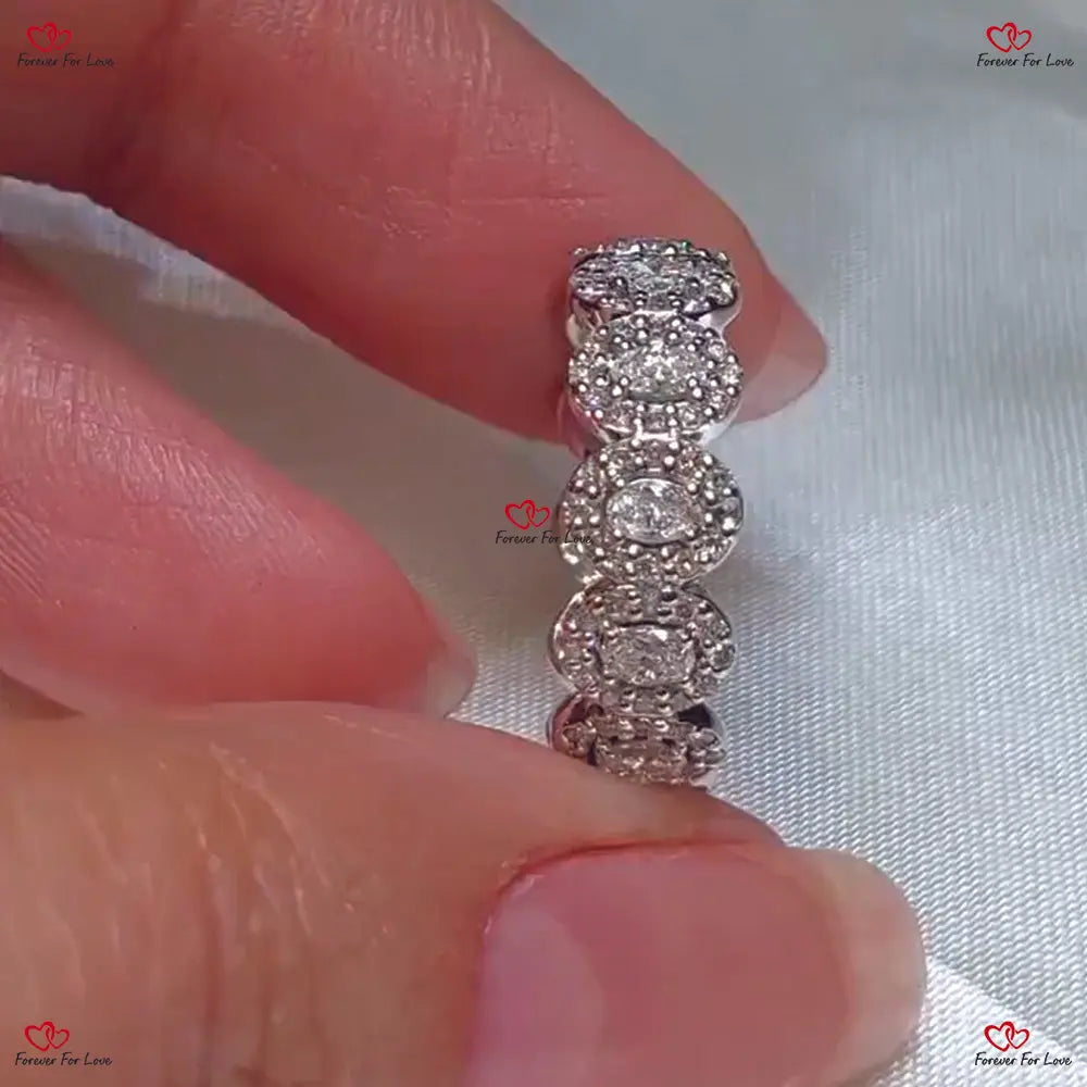 Halo Oval Diamond Wedding Eternity Band - Gold Lab Grown Band