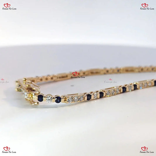 Diamond Tennis Bracelet in Gold - 2MM Round Diamonds and Sapphires Handmade Forever For Love