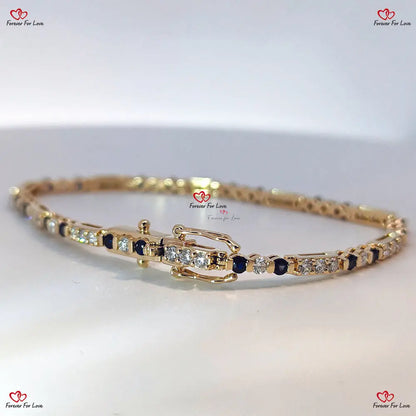 Diamond Tennis Bracelet in Gold - 2MM Round Diamonds and Sapphires Handmade Forever For Love