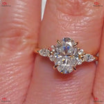 Oval Engagement Ring - Unique Cluster Design in Solid Gold Forever For Love