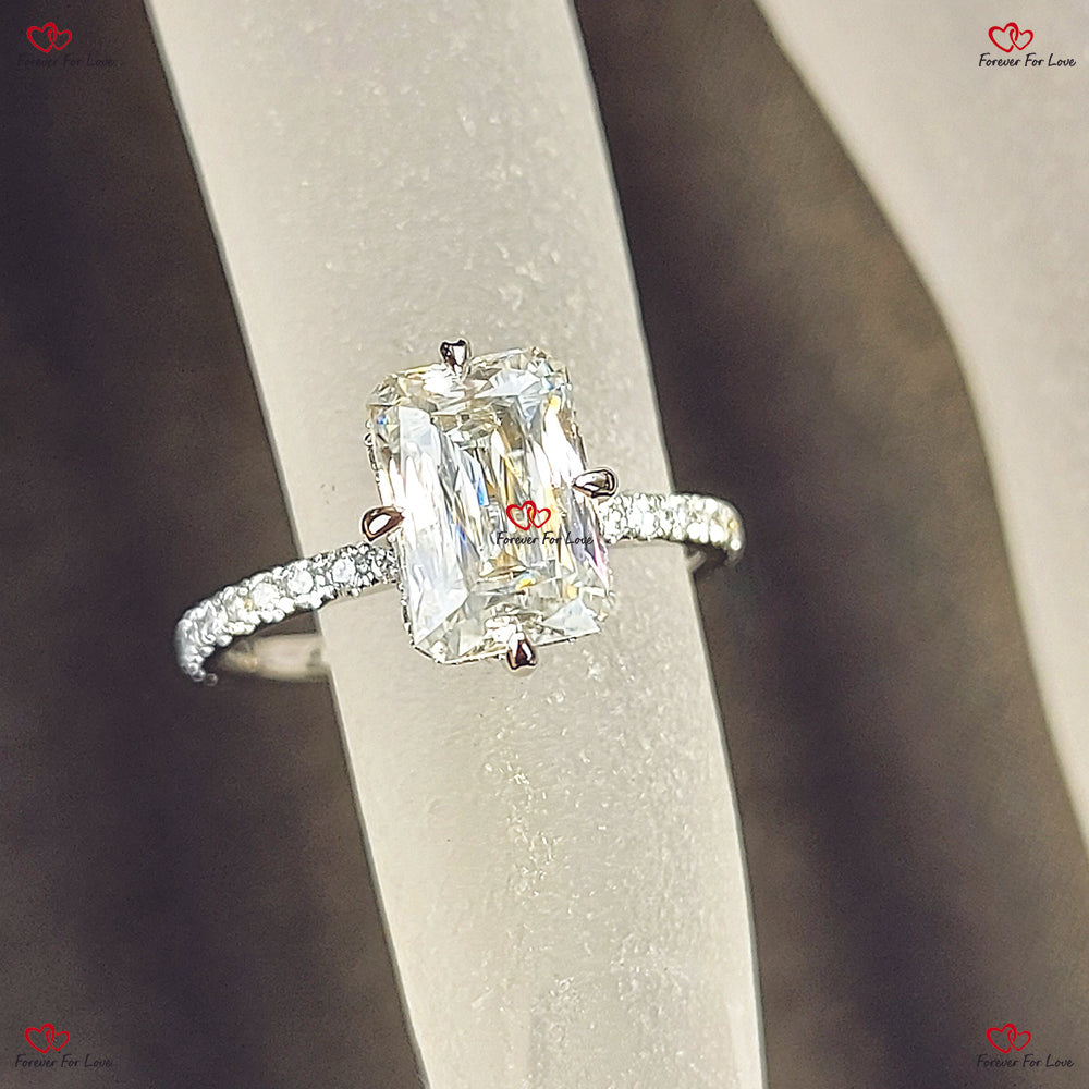 Emerald Cut Moissanite Engagement Ring in Solid Gold / crisscut diamond