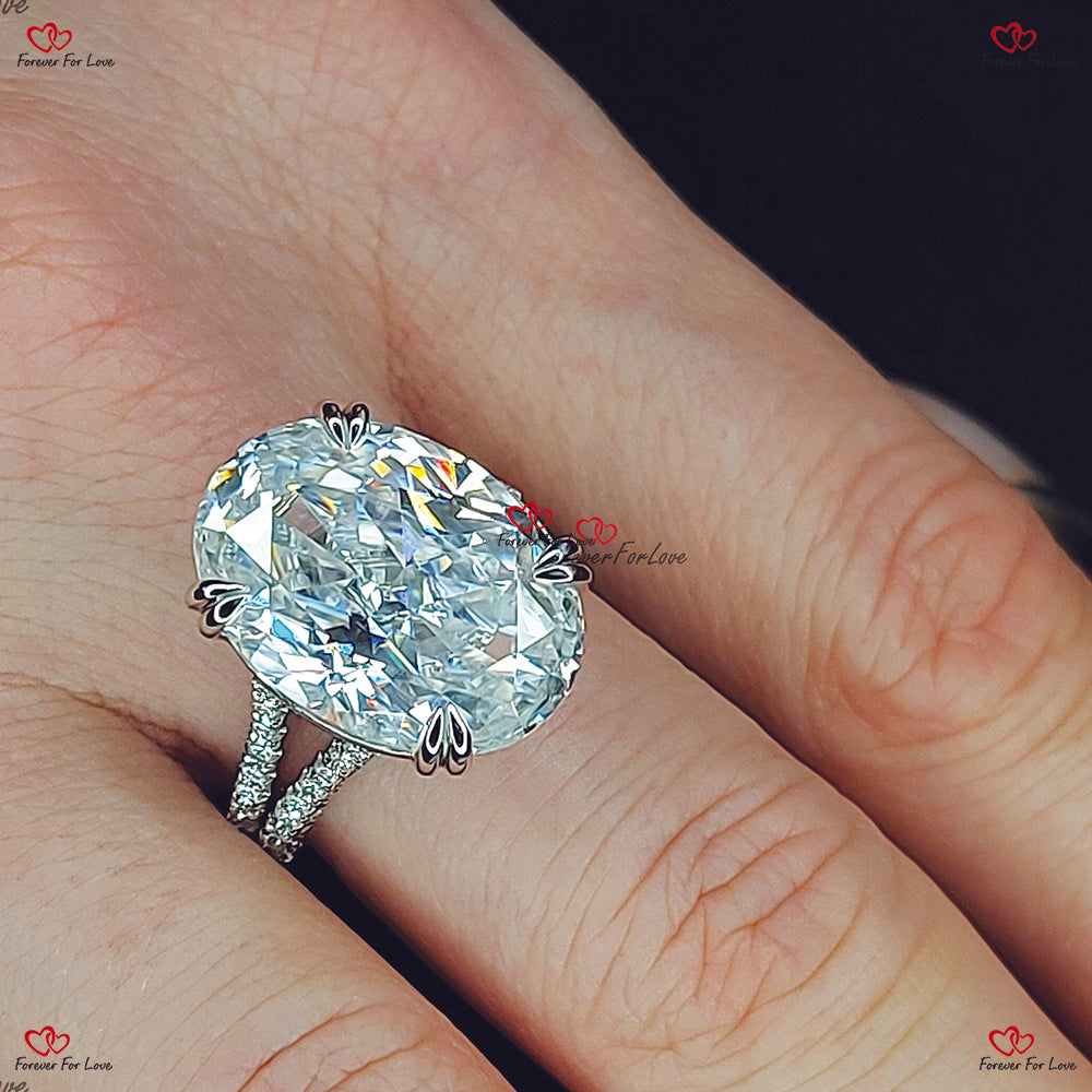 Oval Moissanite Diamond Ring with Hidden Halo