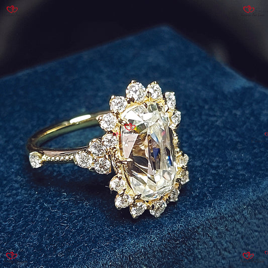 Vintage Cushion Cut Moissanite Engagement Ring | Visible Halo Solitaire | Old Mine Cut | Solid Gold