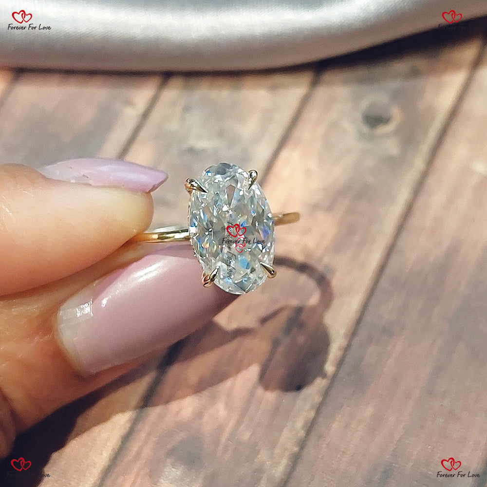 Oval Moissanite Engagement Ring | Hybrid Crushed Ice Oval | Amanda Setting with Hidden Halo | Bieber Ring