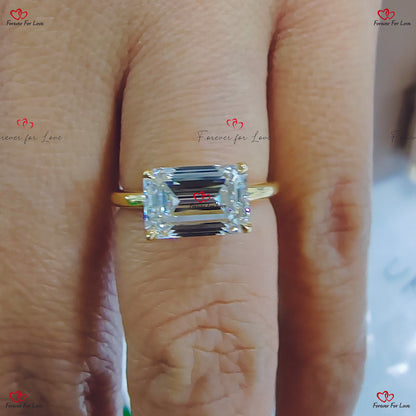 G VVS1 CVD Lab Grown Emerald Cut Engagement Ring with Hidden Halo - Solid Gold IGI Certified