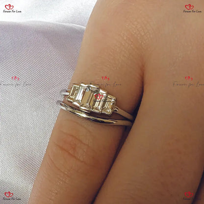 Vintage Baguette Engagement Ring - Art Deco Bezel Set Five Stone Baguette Diamond Ring in Gold
