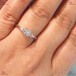 Cushion Cut F VVS Lab Grown Engagement Ring with Pear Side Stones - Certified Trilogy Ring in Solid White Gold Forever For Love