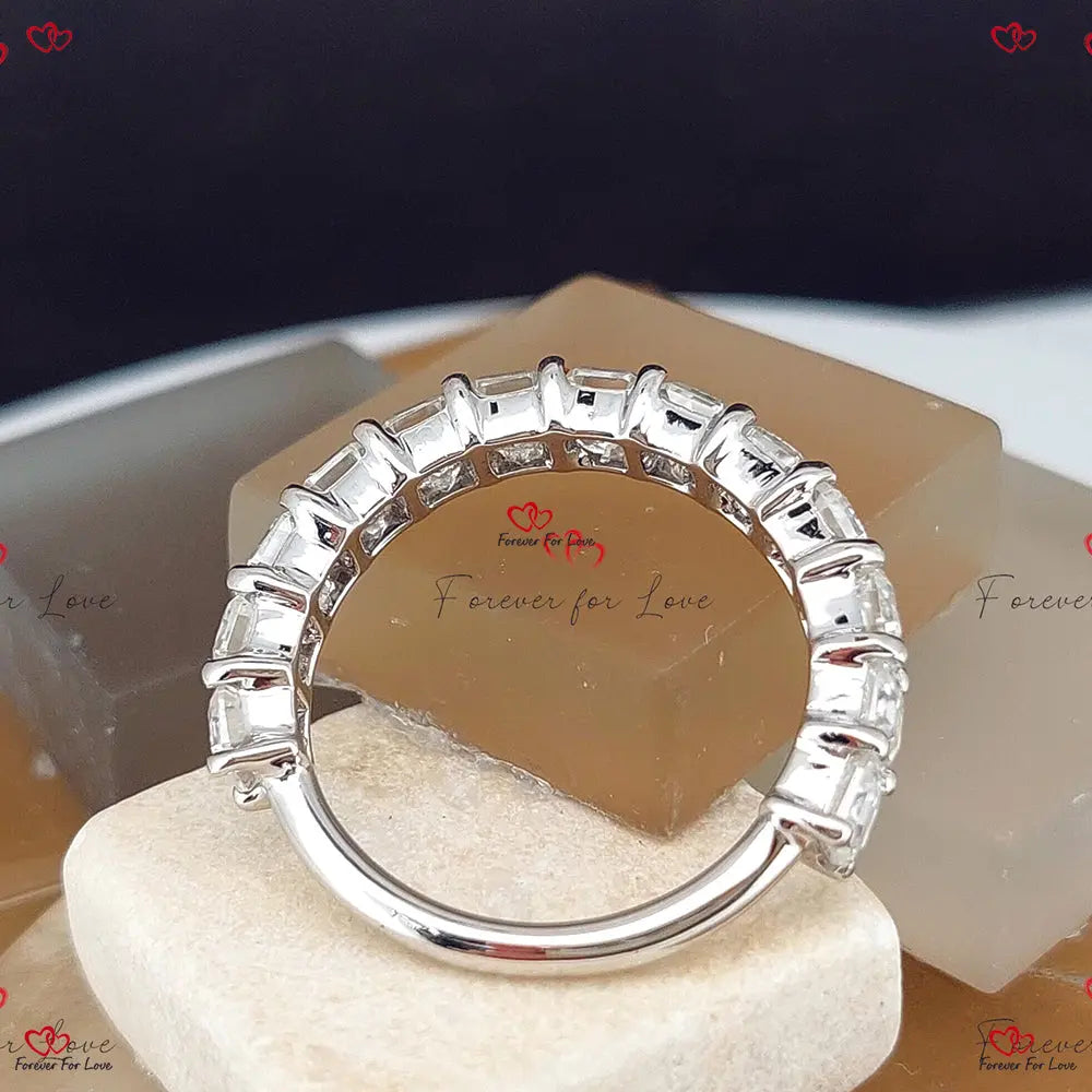 Asscher Cut Moissanite Half Eternity Band in Solid White Gold
