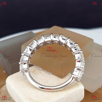 Asscher Cut Moissanite Half Eternity Band in Solid White Gold
