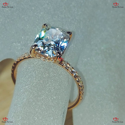 Elongated Crushed Ice Cushion Cut Moissanite Engagement Ring