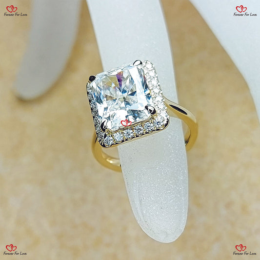 Unique Radiant Cut Moissanite Engagement Ring -  Forever Moissanite Ring with Halo Diamond