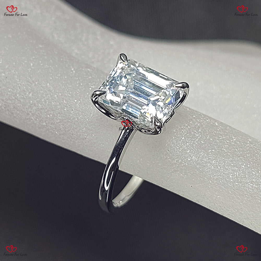 Emerald Cut Forever Moissanite Engagement Ring in White/ Gold or Platinum – Diamond Emerald Cut Solitaire Ring