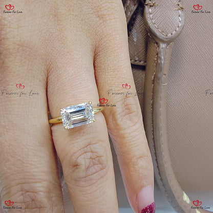 G VVS1 CVD Lab Grown Emerald Cut Engagement Ring with Hidden Halo - Solid Gold IGI Certified