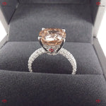 3 1/2 Carat Morganite Engagement Ring with Hidden Halo Diamonds. Forever For Love