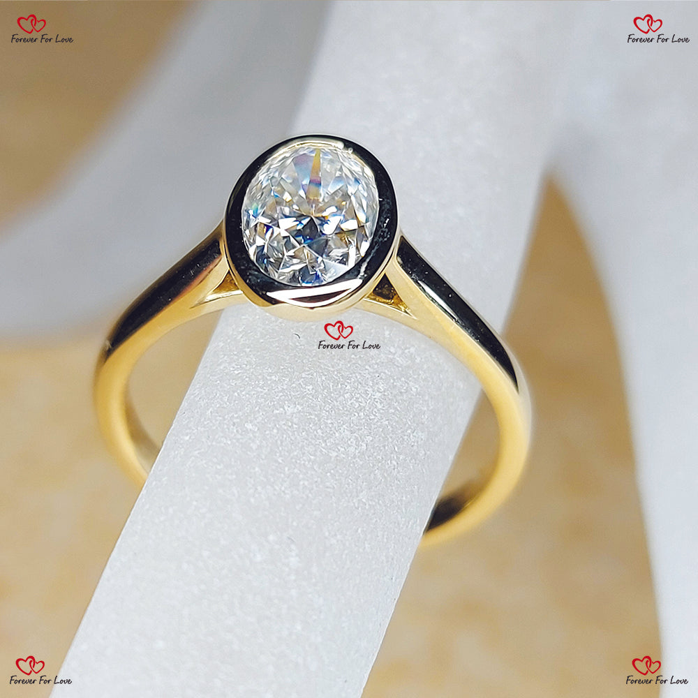 Oval Moissanite Engagement Ring in Solid Gold Solitaire Diamond Wedding Ring