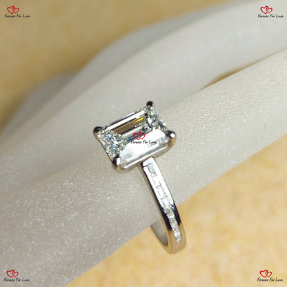 Platinum & Emerald Cut IGI Certified  Diamond Solitaiere Engagement Ring