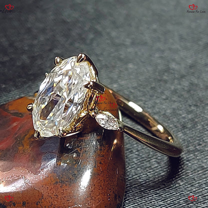 Vintage Oval Moissanite Engagement Ring in Rose Gold with Marquise Cut Diamonds – Unique Wedding & Bridal Promise Ring