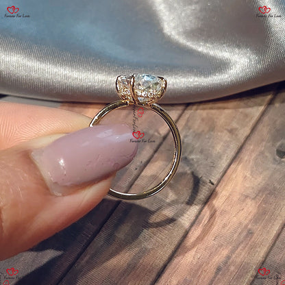 Oval Moissanite Engagement Ring | Hybrid Crushed Ice Oval | Amanda Setting with Hidden Halo | Bieber Ring