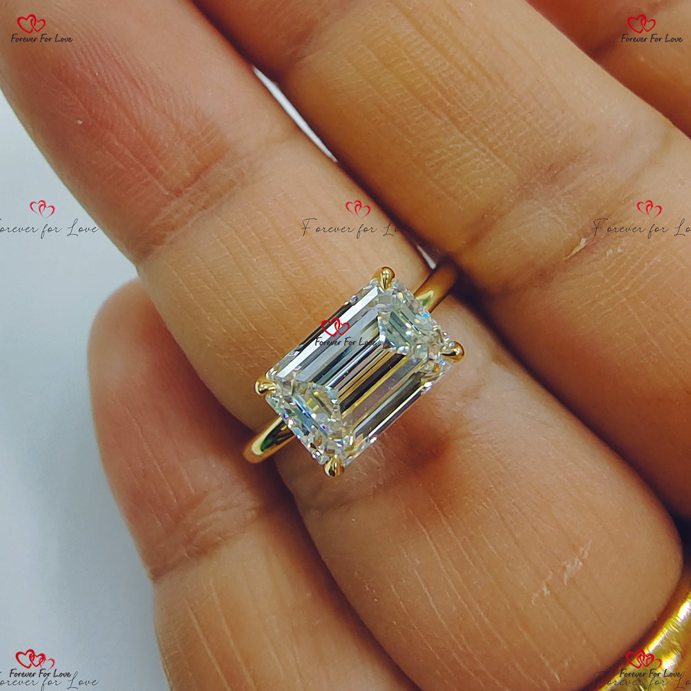 G VVS1 CVD Lab Grown Emerald Cut Engagement Ring with Hidden Halo - Solid Gold IGI Certified