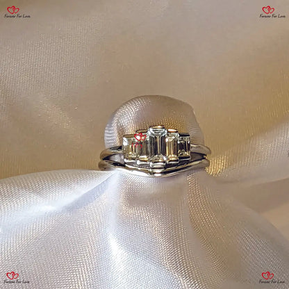 Vintage Baguette Engagement Ring - Art Deco Bezel Set Five Stone Baguette Diamond Ring in Gold