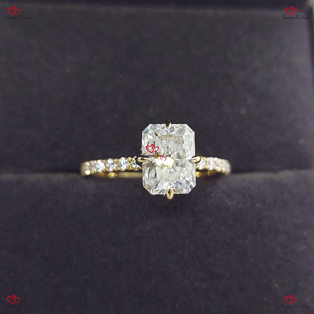 Unique Vintage Radiant Cut Moissanite Engagement Ring -  Radiant Diamond Solitaire