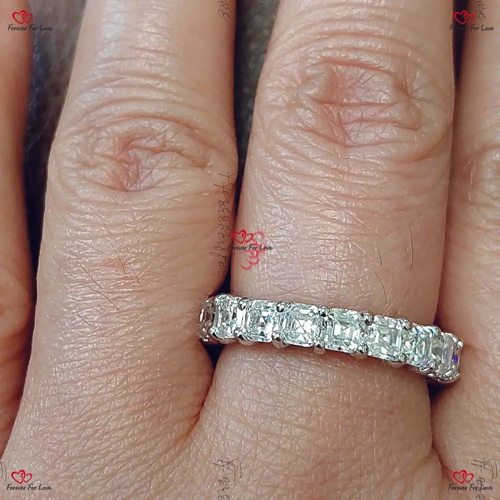 Asscher Cut Moissanite Half Eternity Band in Solid White Gold Asscher cut Moissanite Brilliant Cut engagement ring in 935 Argentium Silver — custom handcrafted by Forever For Love