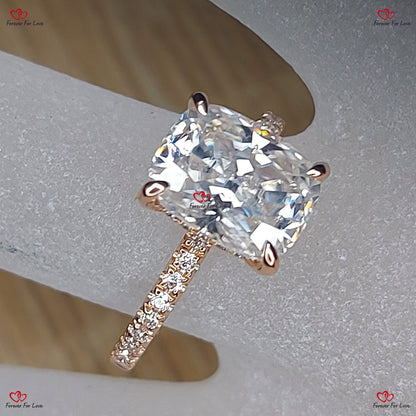 Elongated Crushed Ice Cushion Cut Moissanite Engagement Ring