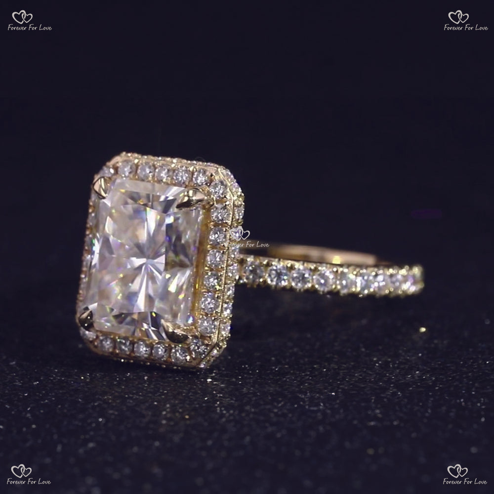 Eternal Radiance:  Radiant Cut Double Halo Moissanite Engagement Ring