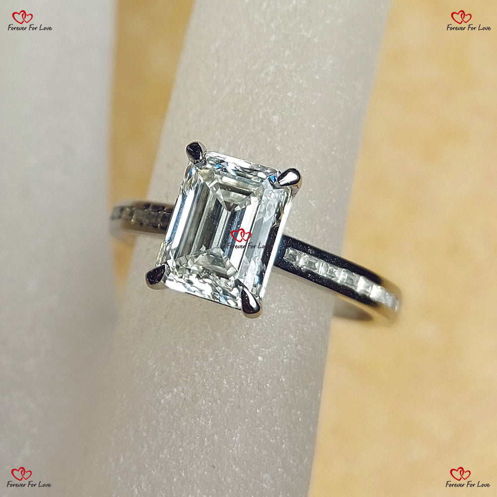 Platinum & Emerald Cut IGI Certified  Diamond Solitaiere Engagement Ring